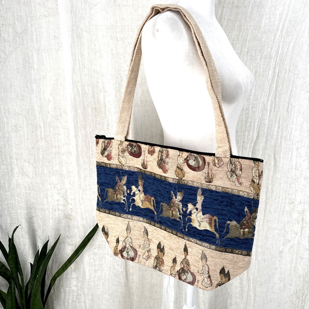 Vintage Handmade Tapestry Shoulder Bag Woven Tote Artisan Folk Ethnic Zip Boho